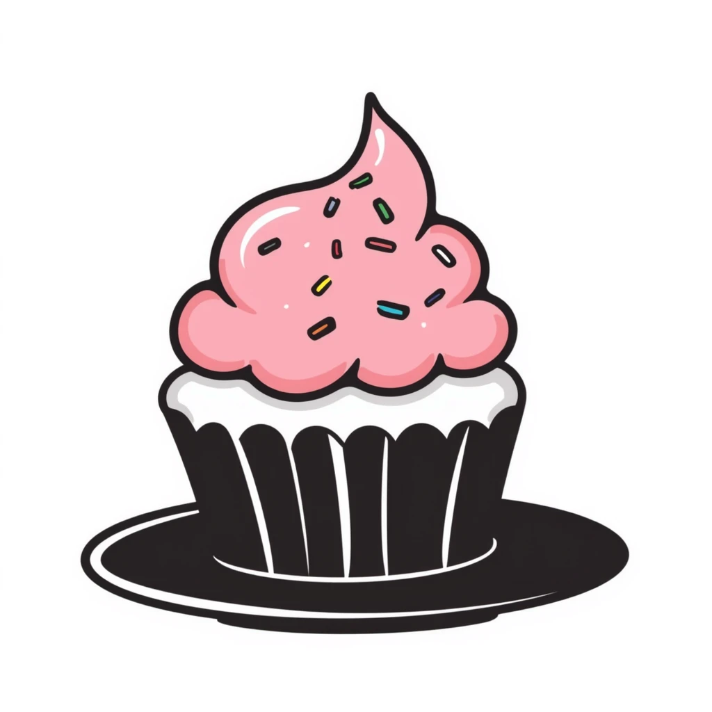 cute cupcake with pink frosting and colorful sprinkles emoji