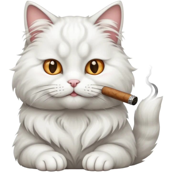 fluffy white cat smoking a cigar emoji