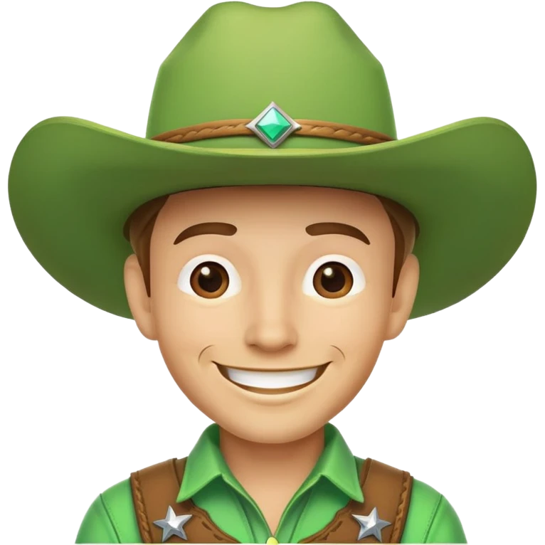 Smiling cowboy wearing a bright green cowboy hat emoji