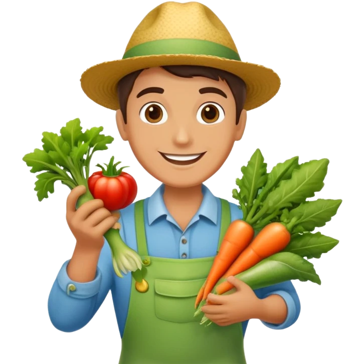 Happy gardener with trophy and prize vegetables emoji