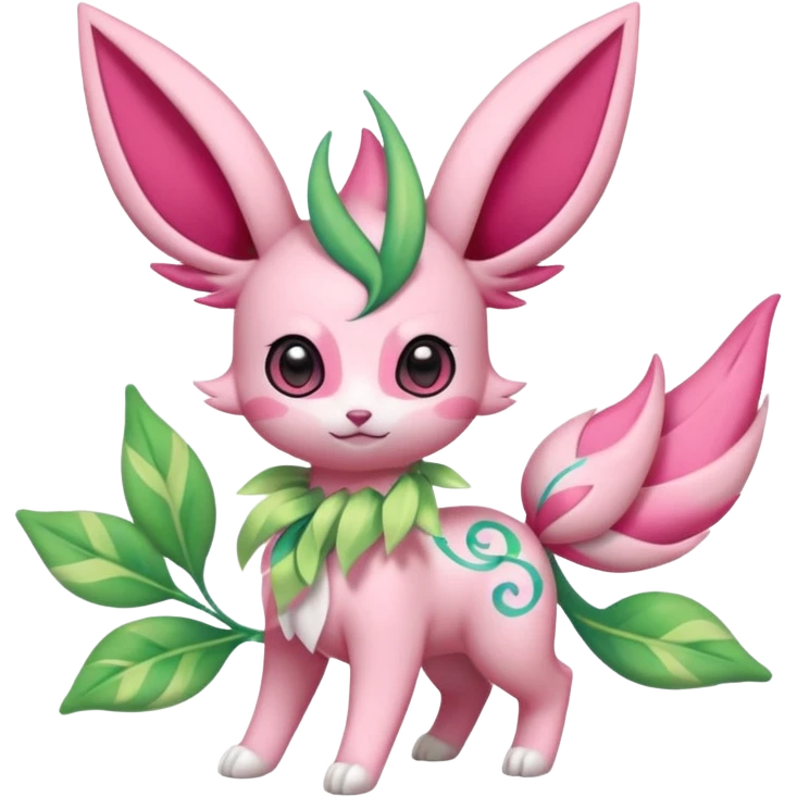 Rosy floral romantic cute kawaii Sylveon-Celebi-Leafeon-Pokémon-Digimon-Fakémon-hybrid-fusion-creature emoji