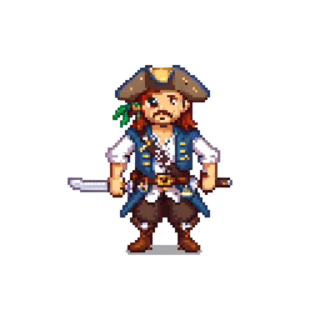 pirate character idle animation, 32-bit style, game sprite, standing with sword emoji