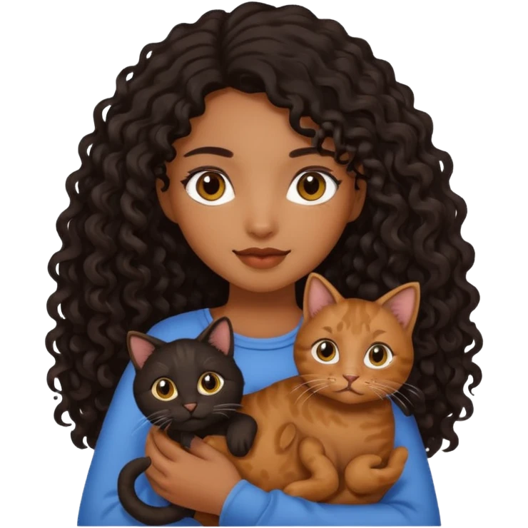 Brown skinned girl with long curly black hair holding brown cat  emoji