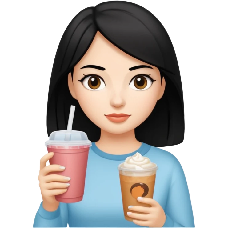 컴퓨터 작업 중 + 아이스아메리카노(테이크아웃잔) + 다크서클 + 검은머리 여성 emoji