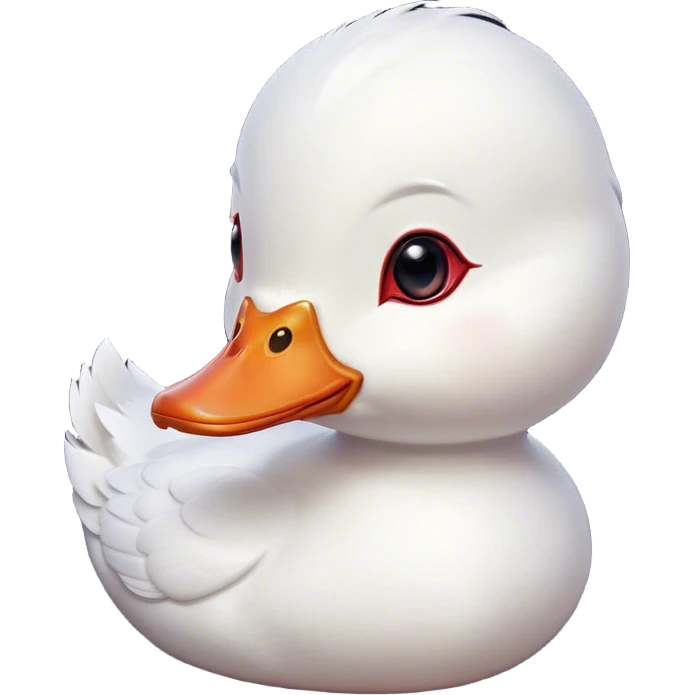 Cinematic Cute White Duck Portrait Emoji, Head tilted playfully and inquisitively, featuring a glossy, immaculate white plumage with a charming red bill, round, sparkling eyes filled with curiosity, Simplified yet irresistibly adorable features, highly detailed, glowing with a warm, friendly glow, high shine, affectionate and lively, stylized with a touch of whimsical charm, bright and endearing, soft glowing outline, capturing the essence of a mischievous yet loving duck, so playful it feels like it could waddle out of the screen and into your arms! emoji