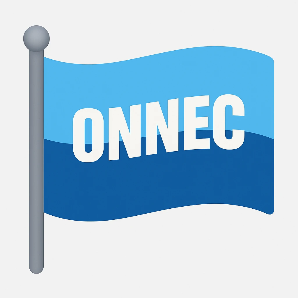 Create an emoji of the Onnec Group logo in the style of a flag, maintaining the blue color scheme and a clean, corporate look. The style should reflect a flag emoji with clear, simple design elements suitable for emoji representation. emoji