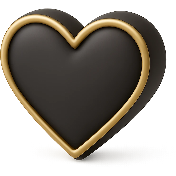 elegant heart icon with soft matte finish and antique gold details emoji