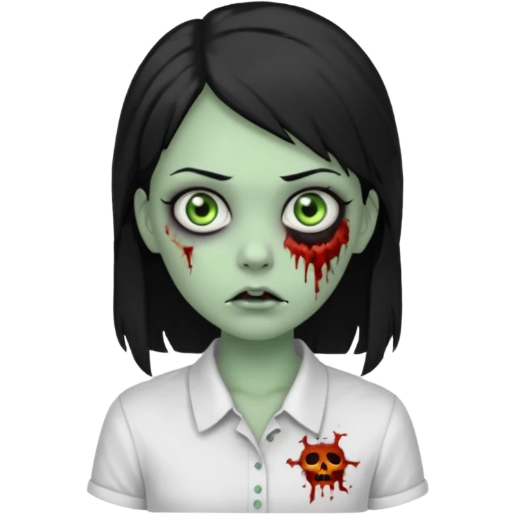 zombie girl with white shirt but similar to this with green skin black hair long emoji