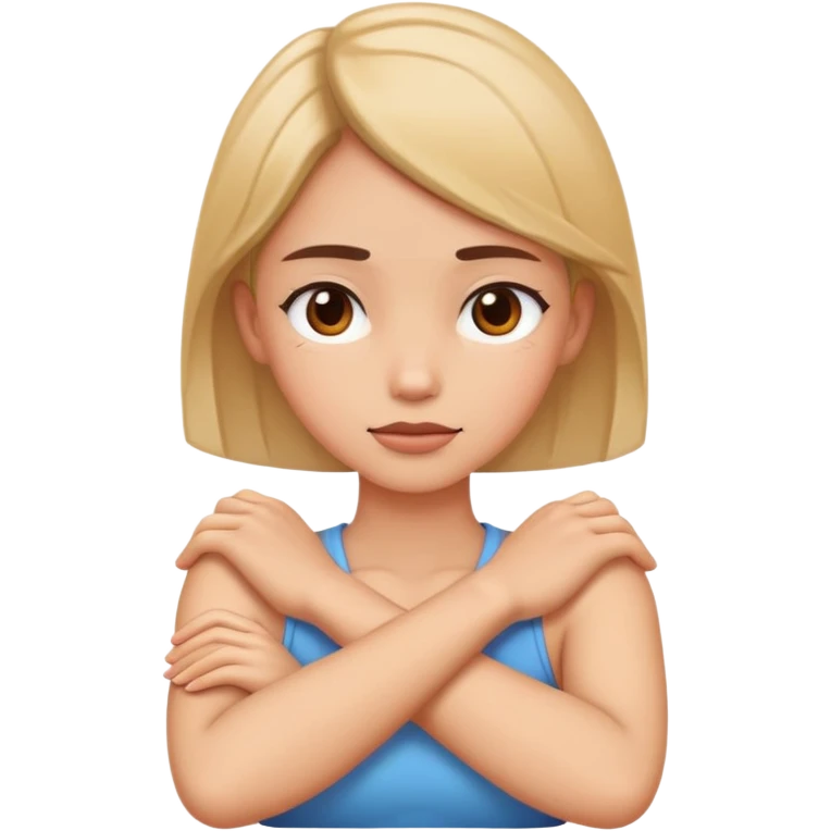 Girl with arms crossed holding her neck emoji