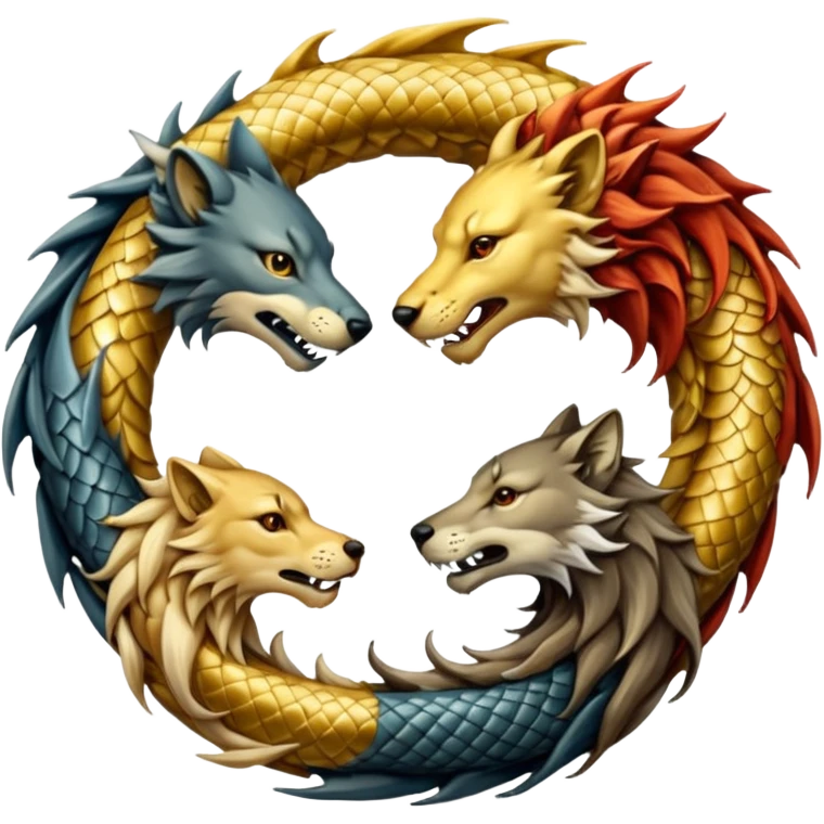 A wolf, a lion, a dragon (all eating each other's tail) ouroboro emoji