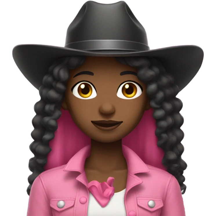 Black girl with long hair wearing a pink cowboy hat  emoji
