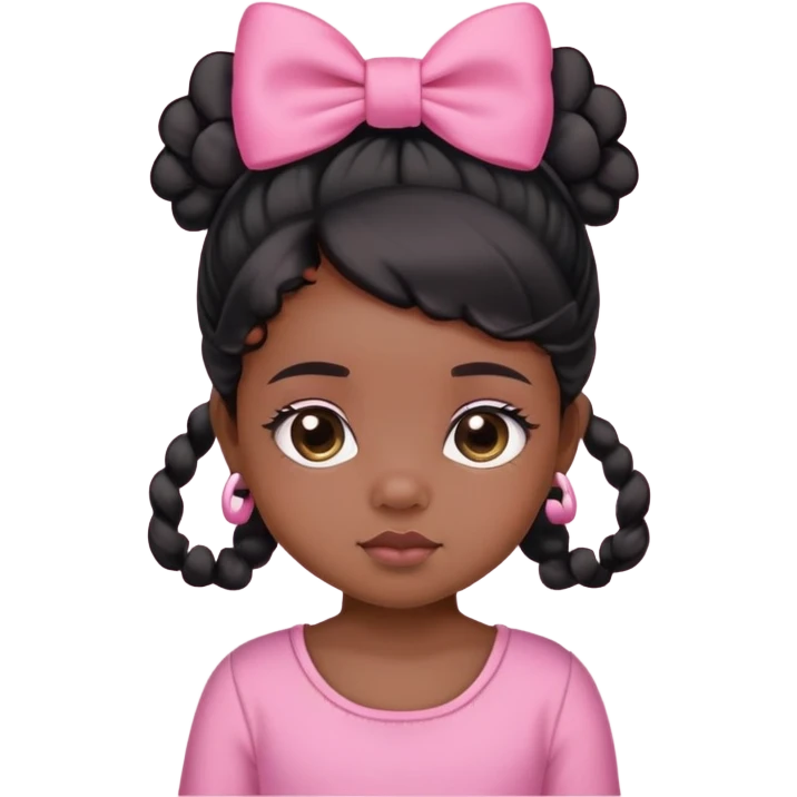Dusky skin girl medium baby hair black with a bow on her hair and cute clothes in pink emoji