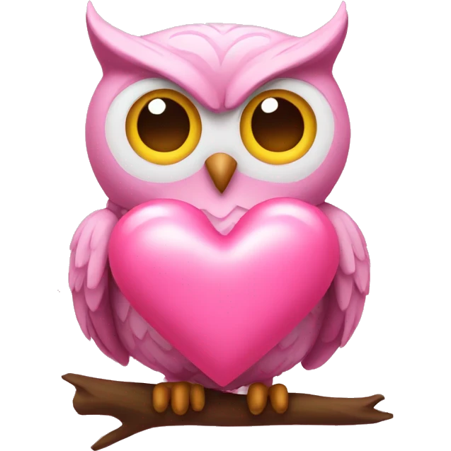 pink owl holding pink heart emoji