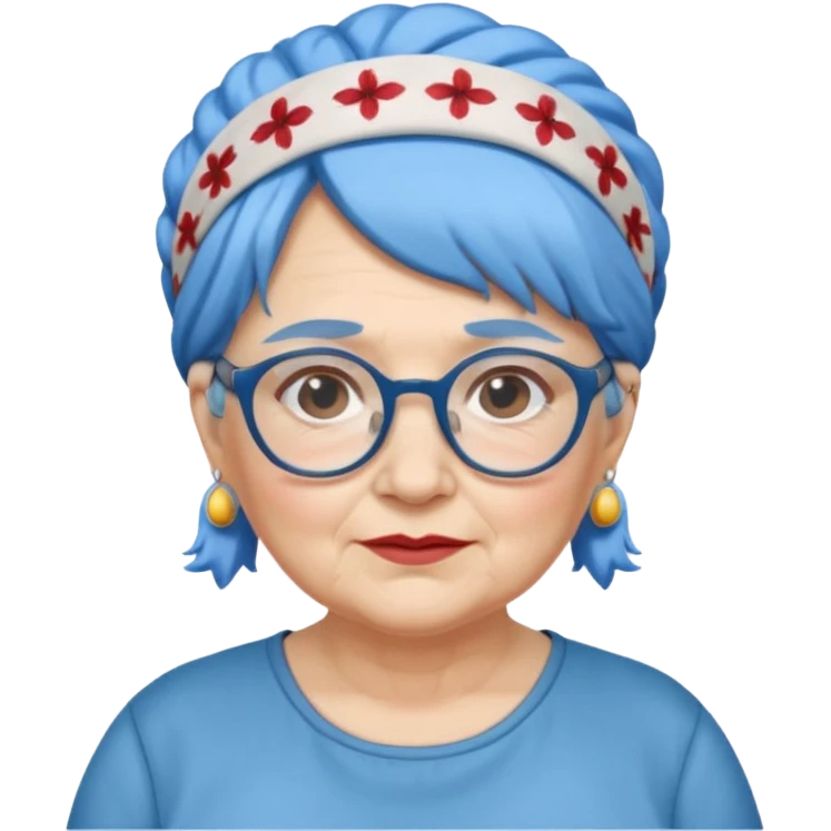 fat old woman with blue hair and glassess and headband emoji