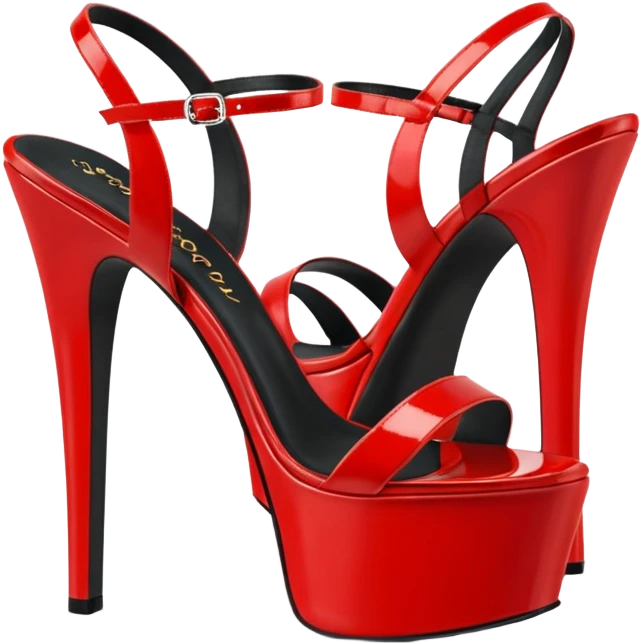 3D rendering, side view, Fabulicious brand, red patent shiny vegan leather seductive style platform heel sandals emoji