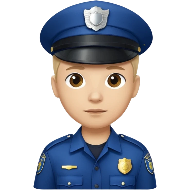 This is a cartoon-style avatar of a police officer with light skin, wearing a dark blue cap featuring a silver badge, and showing a neutral expression. emoji