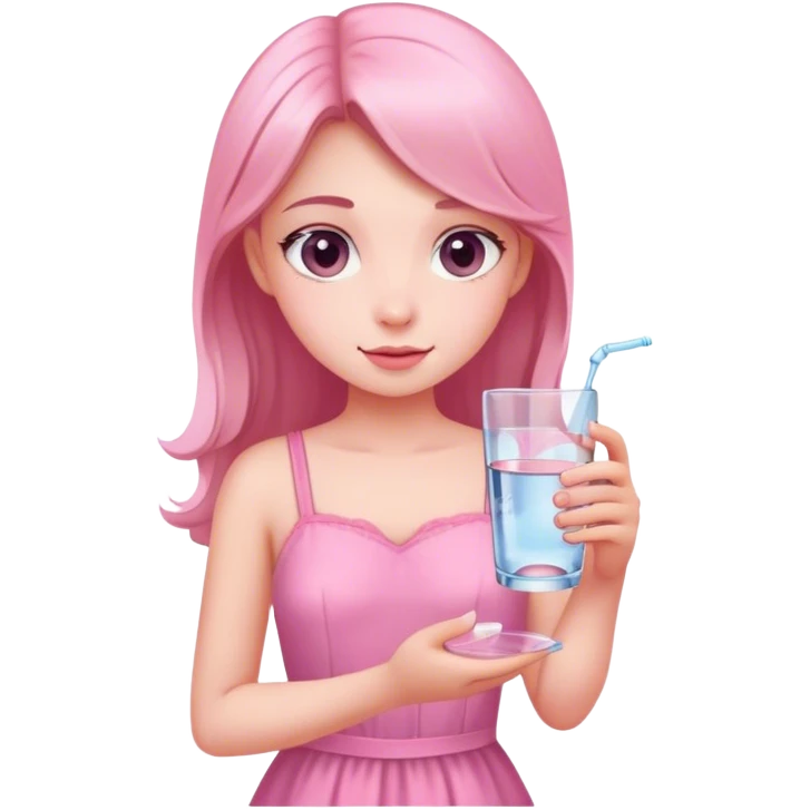 Девочка в розовом с стаканом с водой emoji