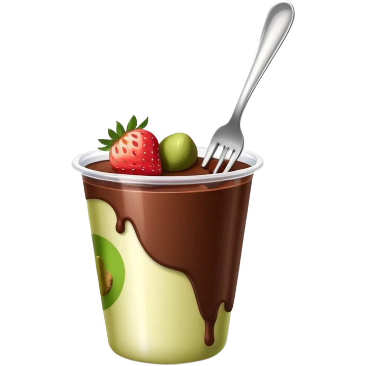 Dubai chocolate with pistachio and strawberry inside of a plastic cup with a fork emoji