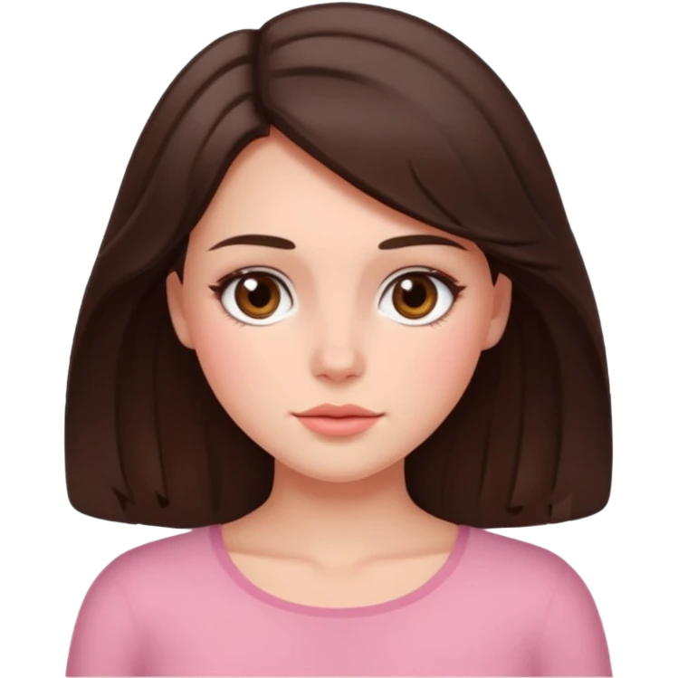 Brunette girl with chest length brunette hair and blush emoji