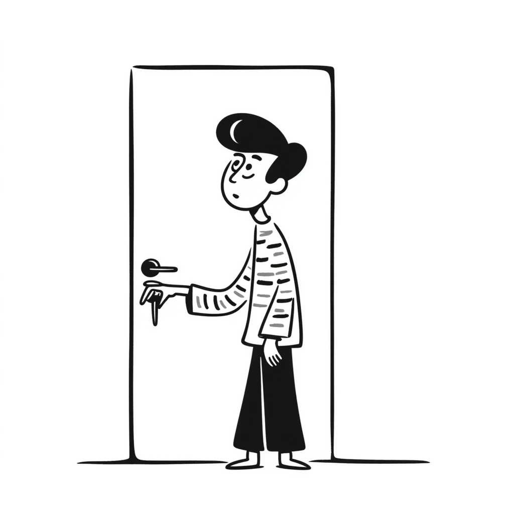 a confused man pulling a locked door, hand drawn doodle style emoji