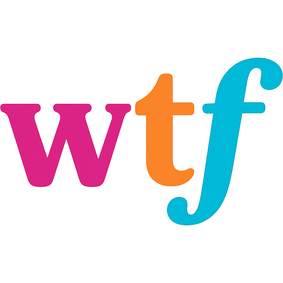 colorful modern text image with the word 'wtf' in the center, varied colorful fonts, no emoji or face emoji