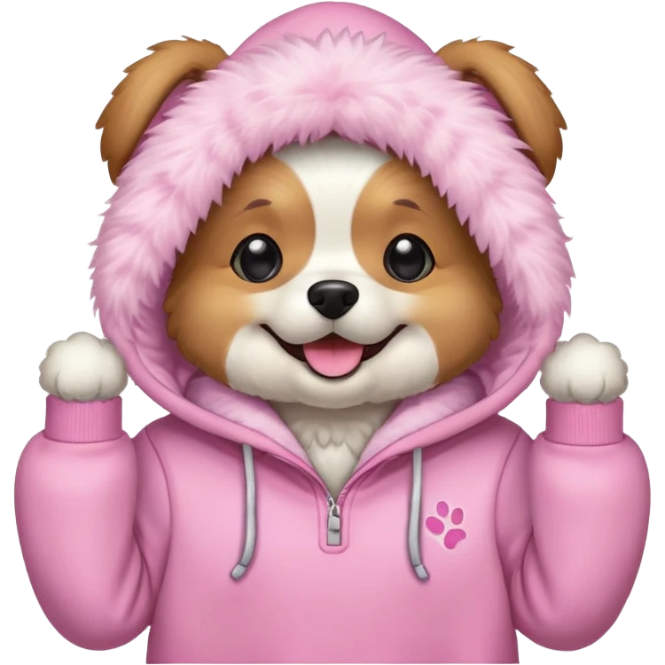 Dog wearing pink palm puff hoodie emoji