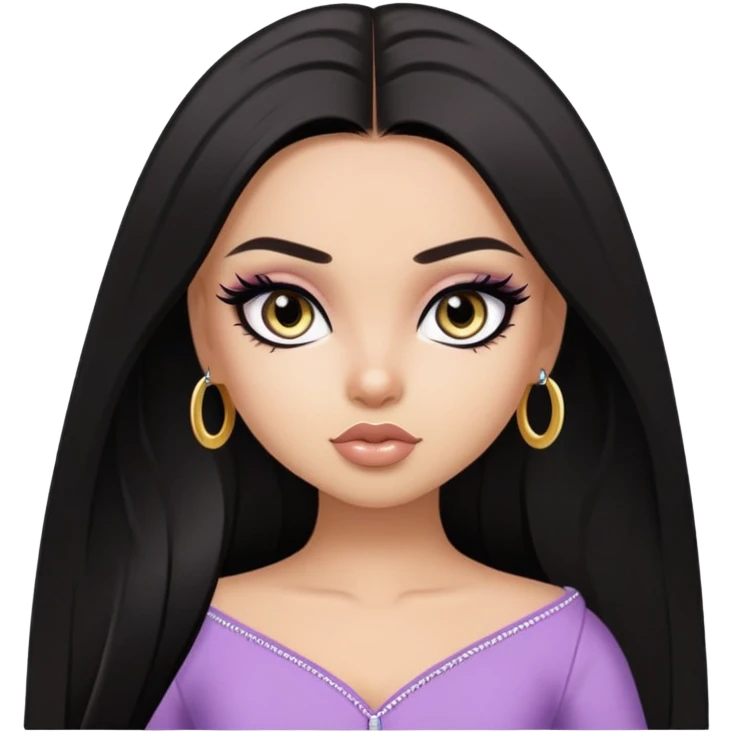 straight dark hair, pretty eyes, black eyeliner, pretty bratz baddie emoji