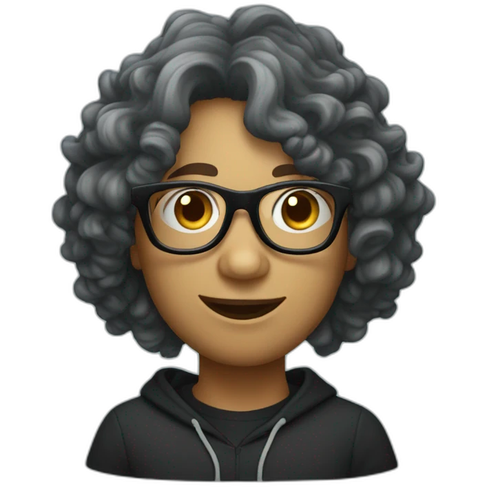 Portuguese man with glasses, wavy hair, wearing a black hoodie emoji