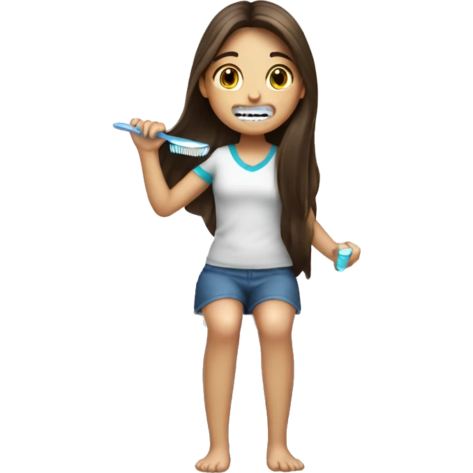 Brunette long hair girl brushing her teeth  emoji