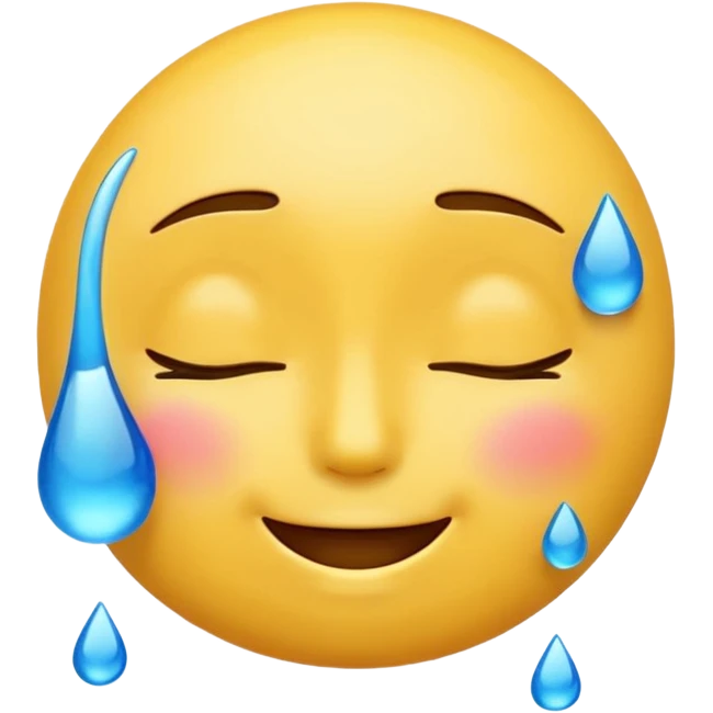 Yellow round emoji with closed eyes and a gentle smile—two wide, bright blue tears flow from under each eye. Glossy, 3D emoji style. emoji