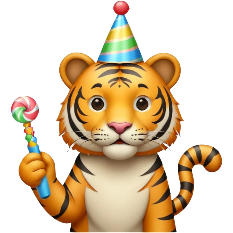 Party Tiger with a party hat and a party popper full body emoji