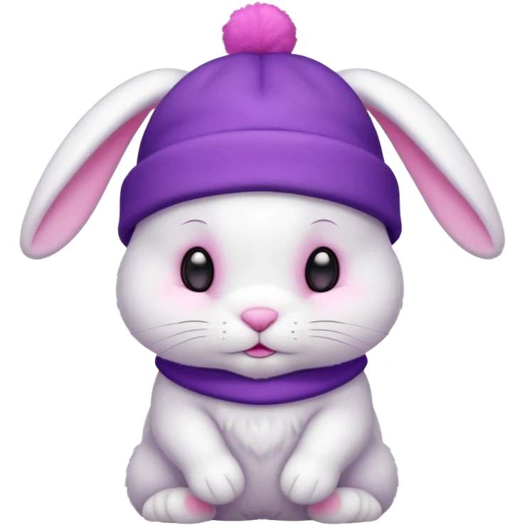 white Bunny wear a purrple benie hat, full body emoji