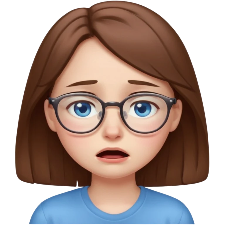 cute brwonhear girl with blue eyes and glasses is  crying emoji