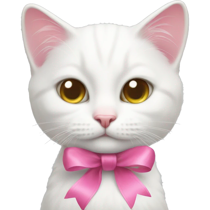 white cat with pink ribbon  emoji