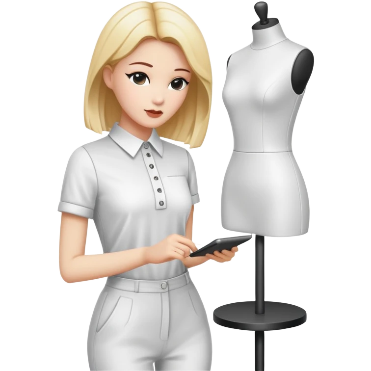 white female clothing designer, designing kpop clothing on a headless mannequin emoji