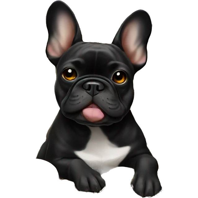 Black-and-tan French bulldog laying on gold coins emoji