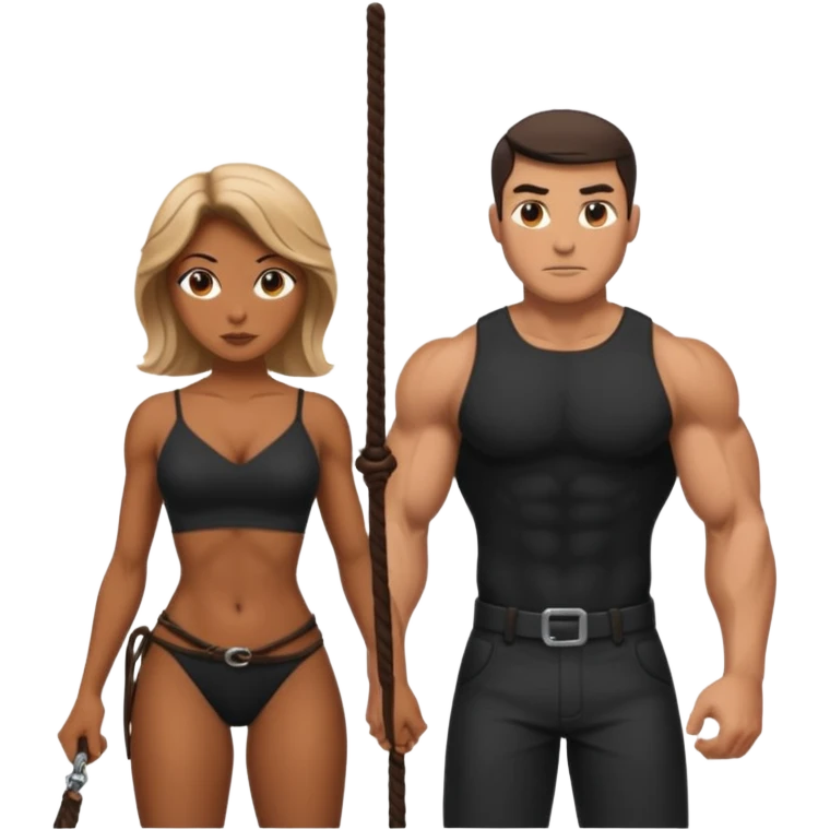 Sexy woman whipping muscular guy emoji
