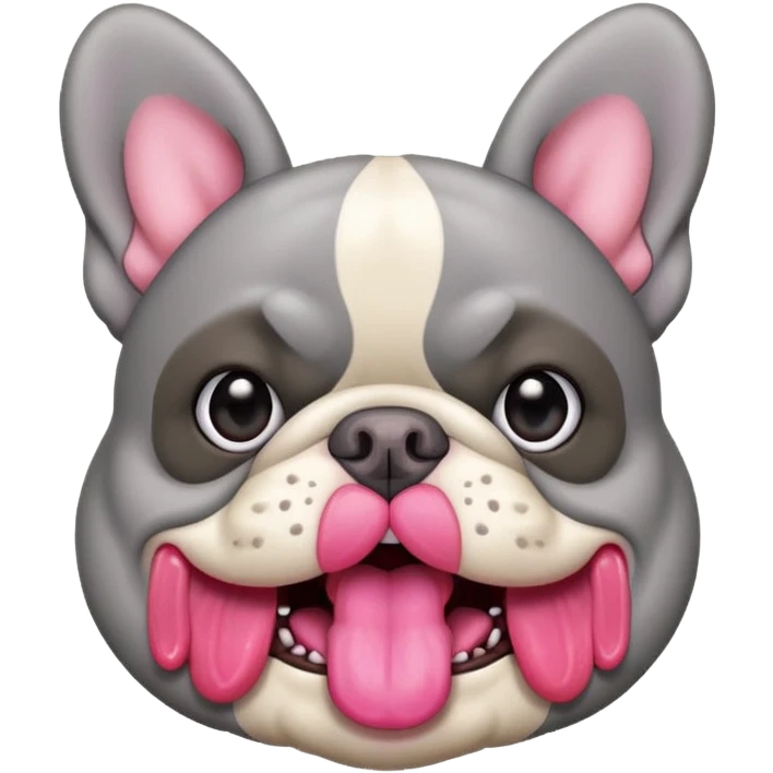 Grey fluffy french bulldog with tongue out  emoji