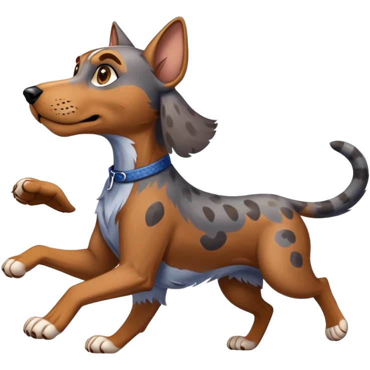 A blue tick hound chasing a wildcat emoji