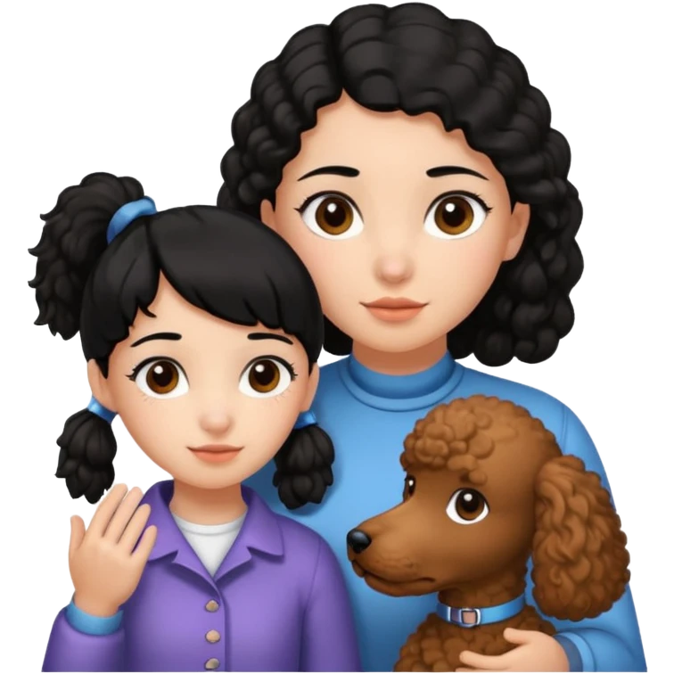 Ponytail black hair girl with brown Poodle say goodbye  emoji