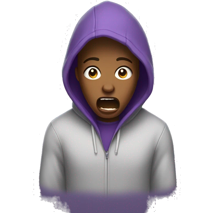 Brown person wearing a hoodie purple screaming emoji