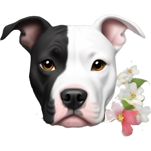 Black and white pitbull with flowers emoji