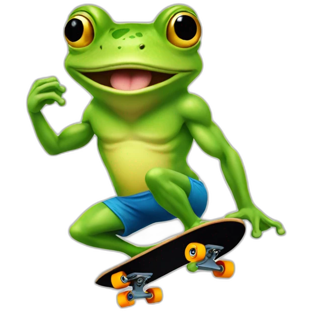 Very Muscular fitness frog on a skateboard emoji