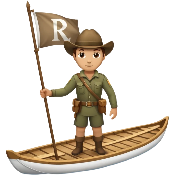 ranger on a wooden raft with a white flag on its mast emoji