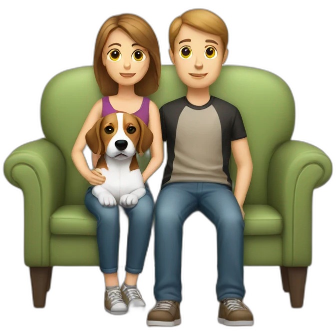 Brown hair White boy and girl with beagle Sit on couch emoji