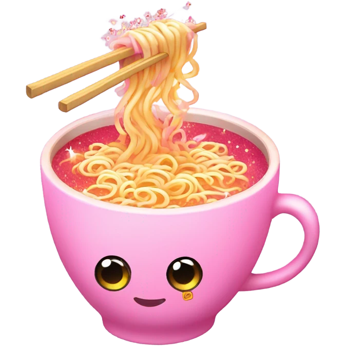 Pink cup of ramen with glitter  emoji
