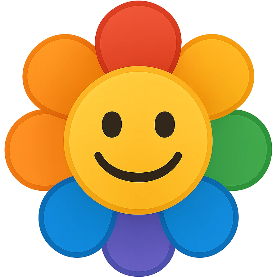 gay pride emoji, rainbow flower, cheerful and inclusive, no background emoji
