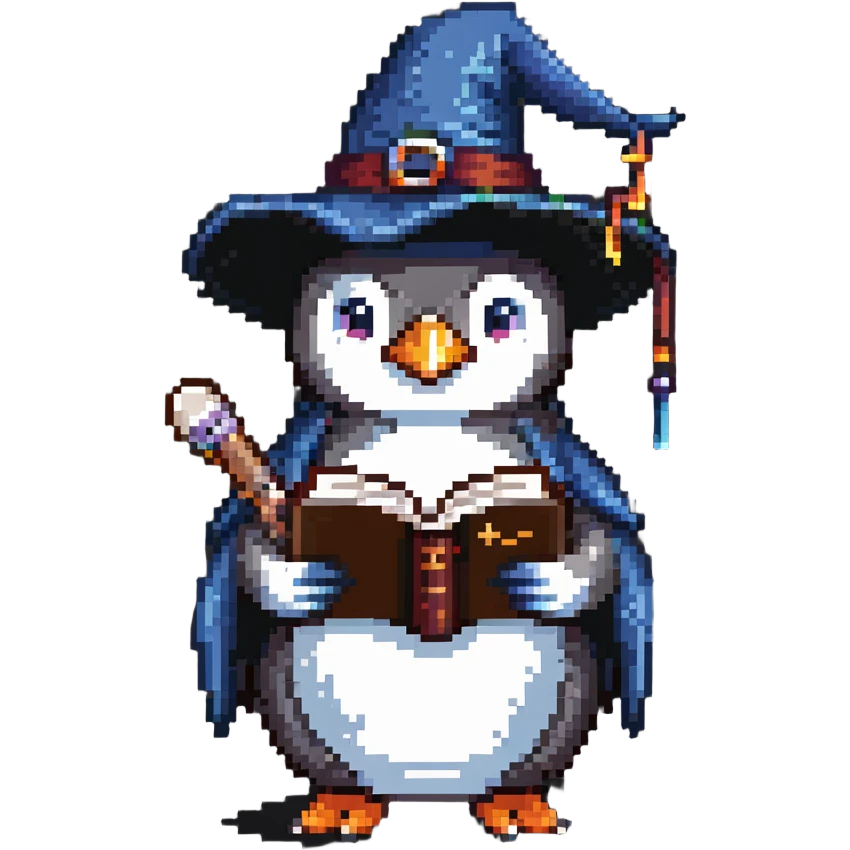 penguin wizard with spell book emoji