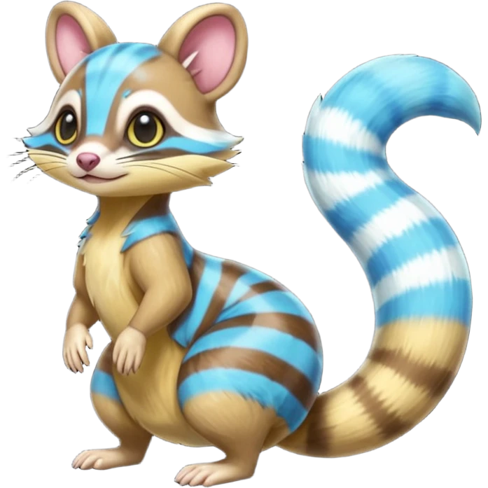 Neon-yellow and neon-cobalt-blue- and cyan-gradients-striped Furret-Sentret-Genet-Cacomistl-hybrid-fusion (full body) emoji