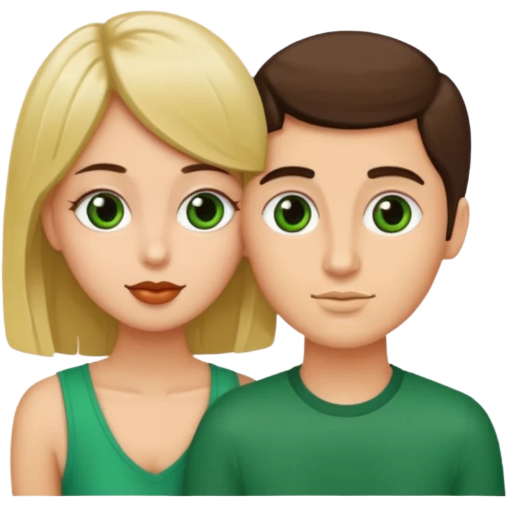 Que sea una pareja el chico de ojos verdes Guero pelo color café con una chica pelo corto lacio morena que se den un beso  emoji